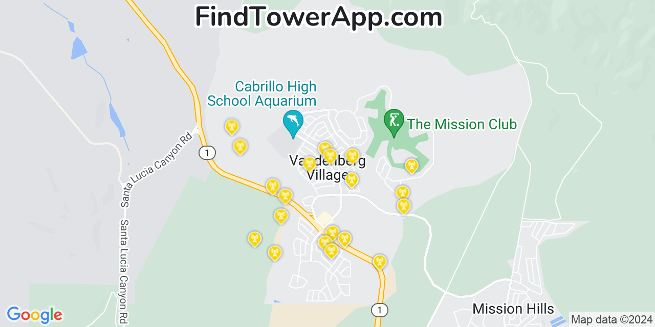 AT&T 4G/5G cell tower coverage map Vandenberg Village, California