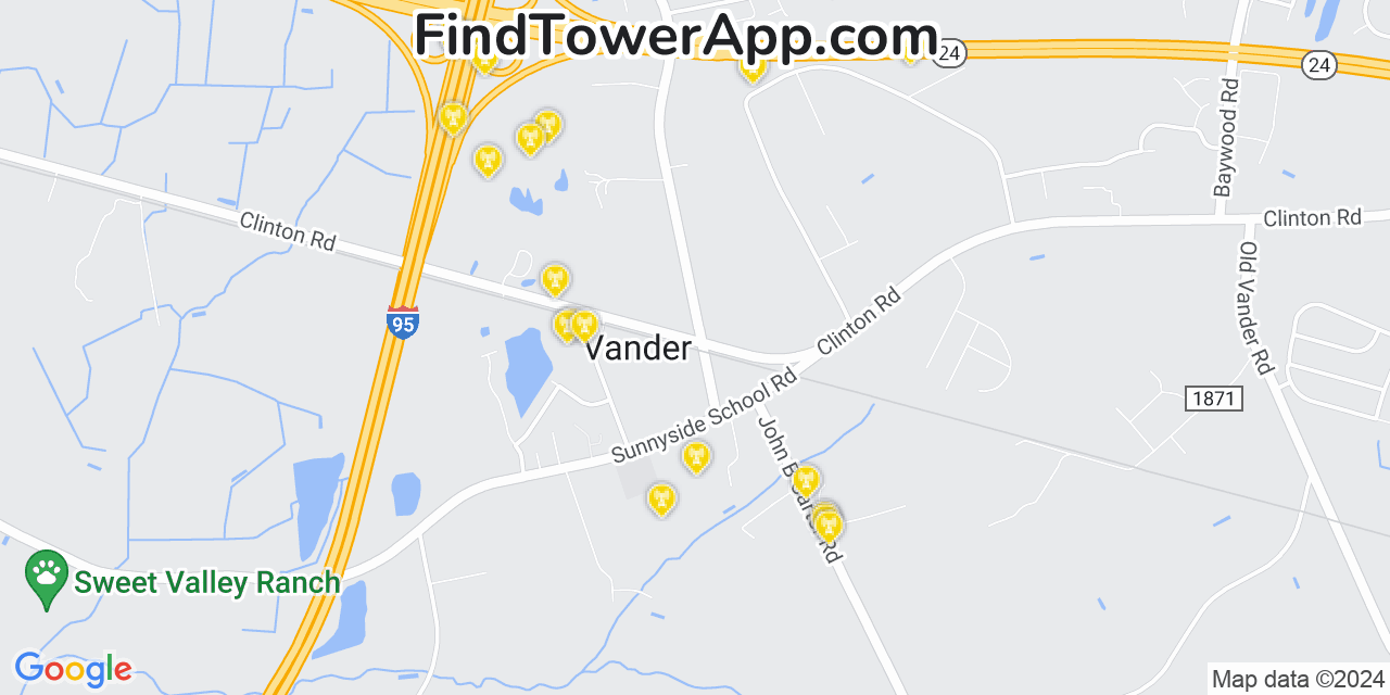 AT&T 4G/5G cell tower coverage map Vander, North Carolina