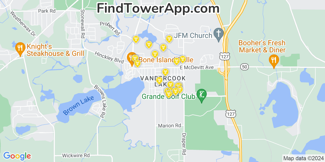 AT&T 4G/5G cell tower coverage map Vandercook Lake, Michigan