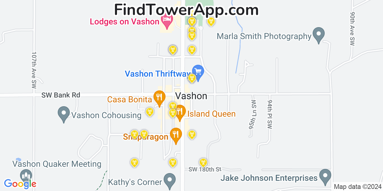 AT&T 4G/5G cell tower coverage map Vashon, Washington