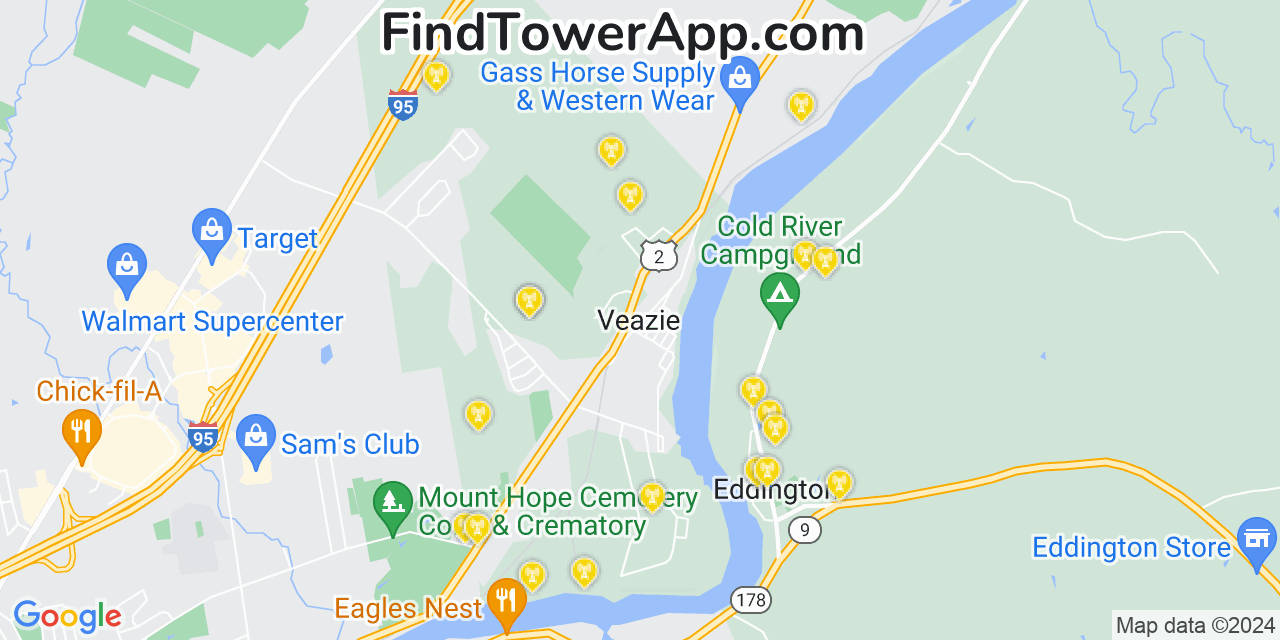 AT&T 4G/5G cell tower coverage map Veazie, Maine