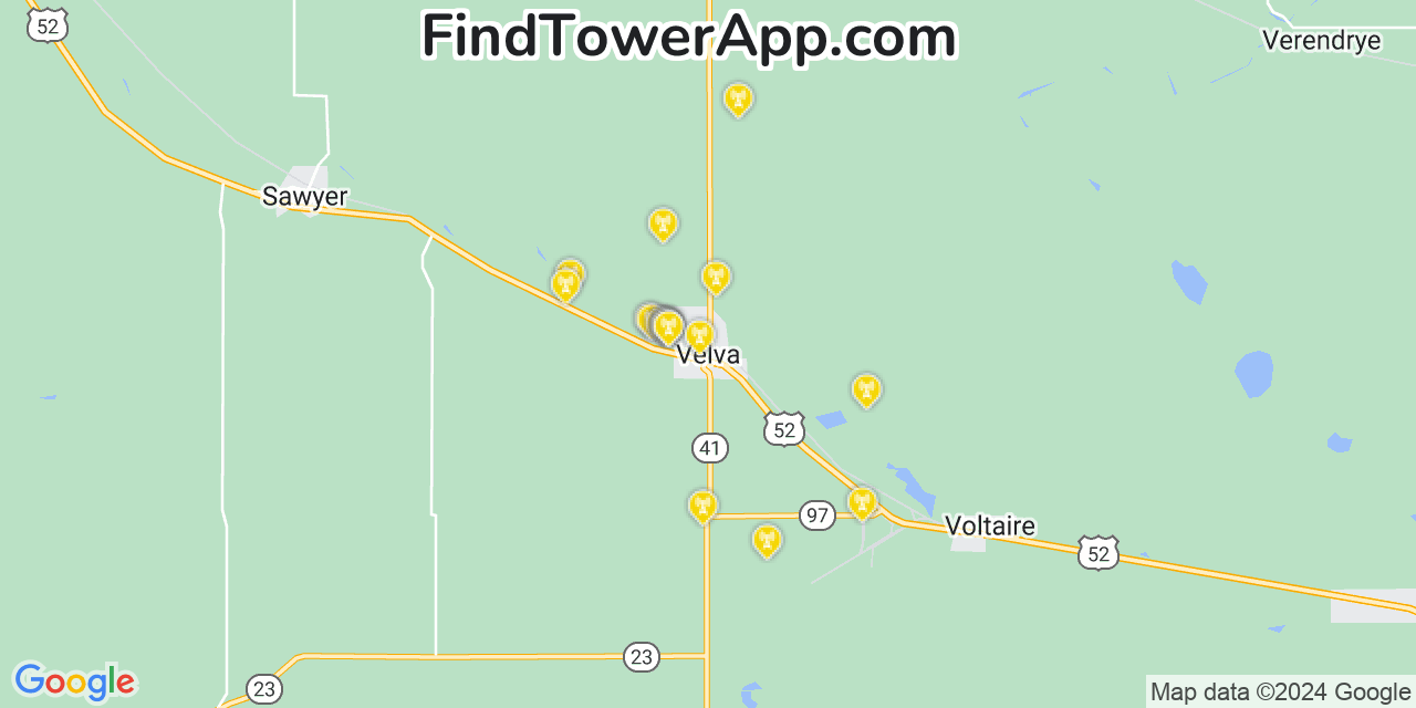 AT&T 4G/5G cell tower coverage map Velva, North Dakota