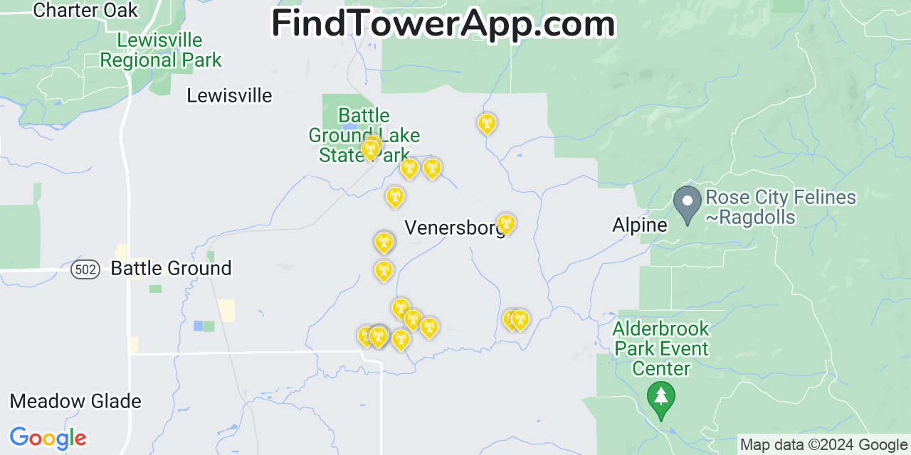 AT&T 4G/5G cell tower coverage map Venersborg, Washington
