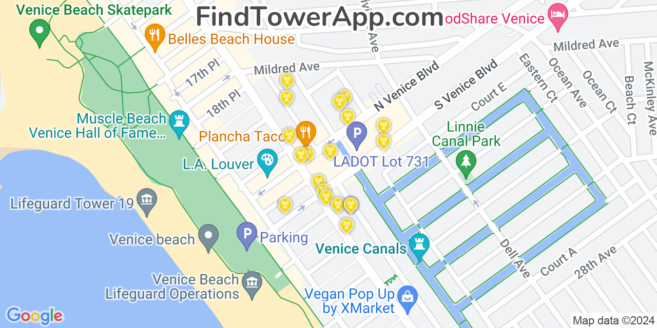 Verizon 4G/5G cell tower coverage map Venice, California