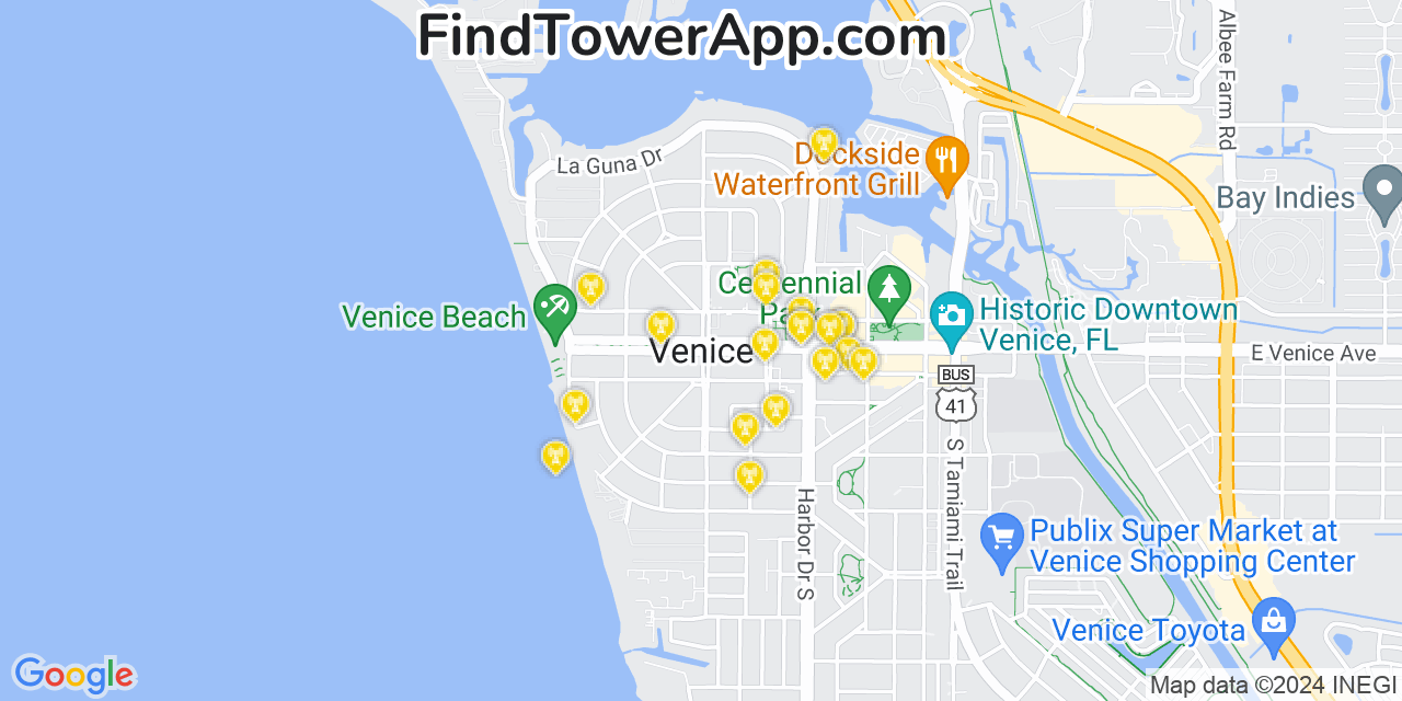 AT&T 4G/5G cell tower coverage map Venice, Florida