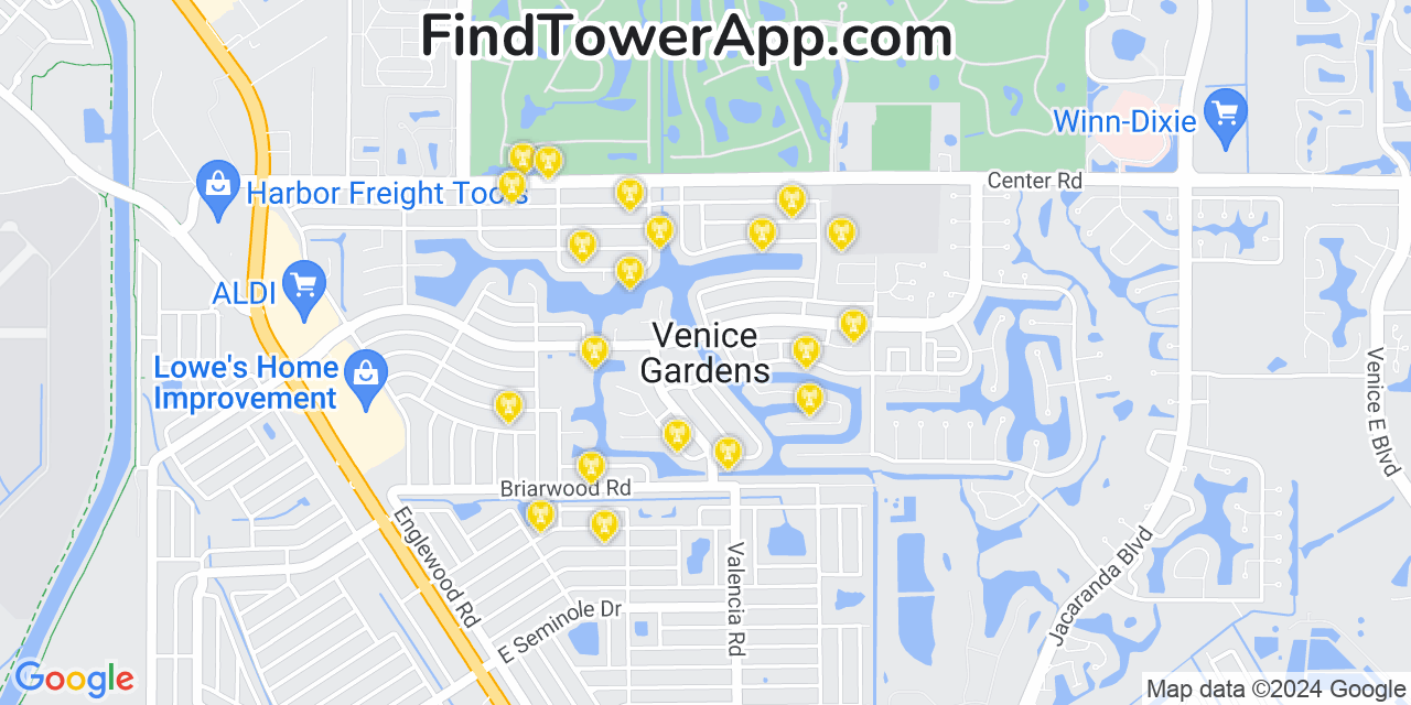 AT&T 4G/5G cell tower coverage map Venice Gardens, Florida
