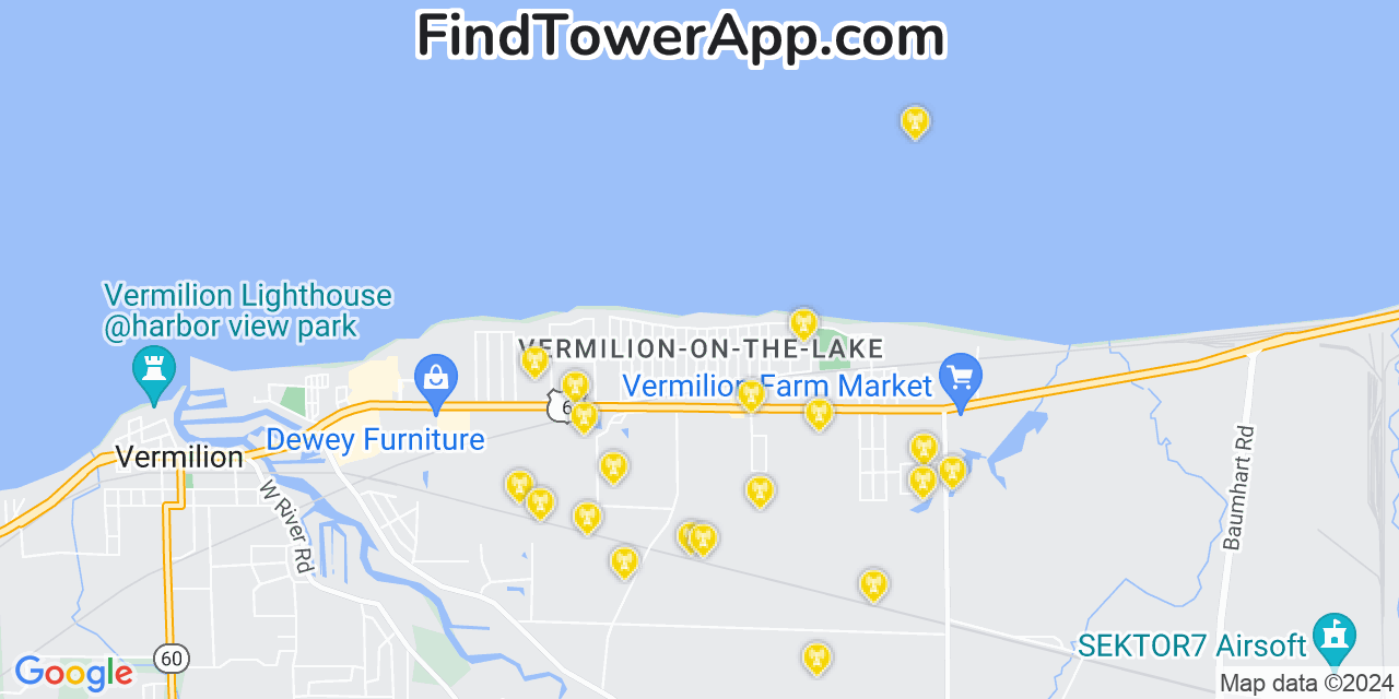 T-Mobile 4G/5G cell tower coverage map Vermilion on the Lake, Ohio
