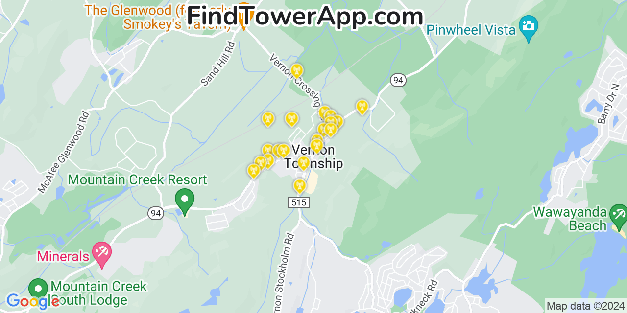 AT&T 4G/5G cell tower coverage map Vernon Center, New Jersey