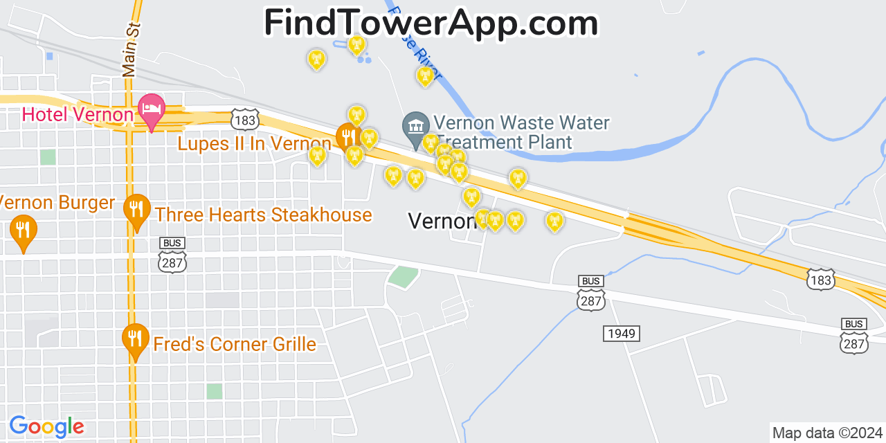 Verizon 4G/5G cell tower coverage map Vernon, Texas