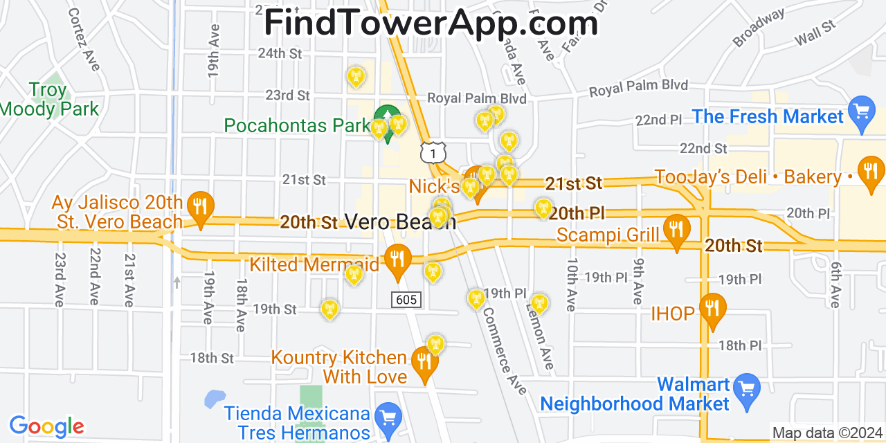Verizon 4G/5G cell tower coverage map Vero Beach, Florida