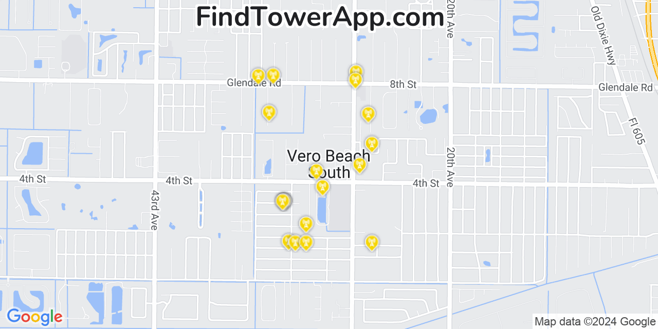 AT&T 4G/5G cell tower coverage map Vero Beach South, Florida