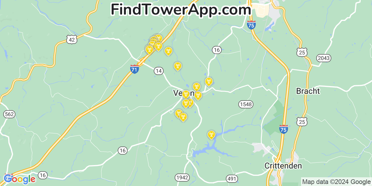 AT&T 4G/5G cell tower coverage map Verona, Kentucky