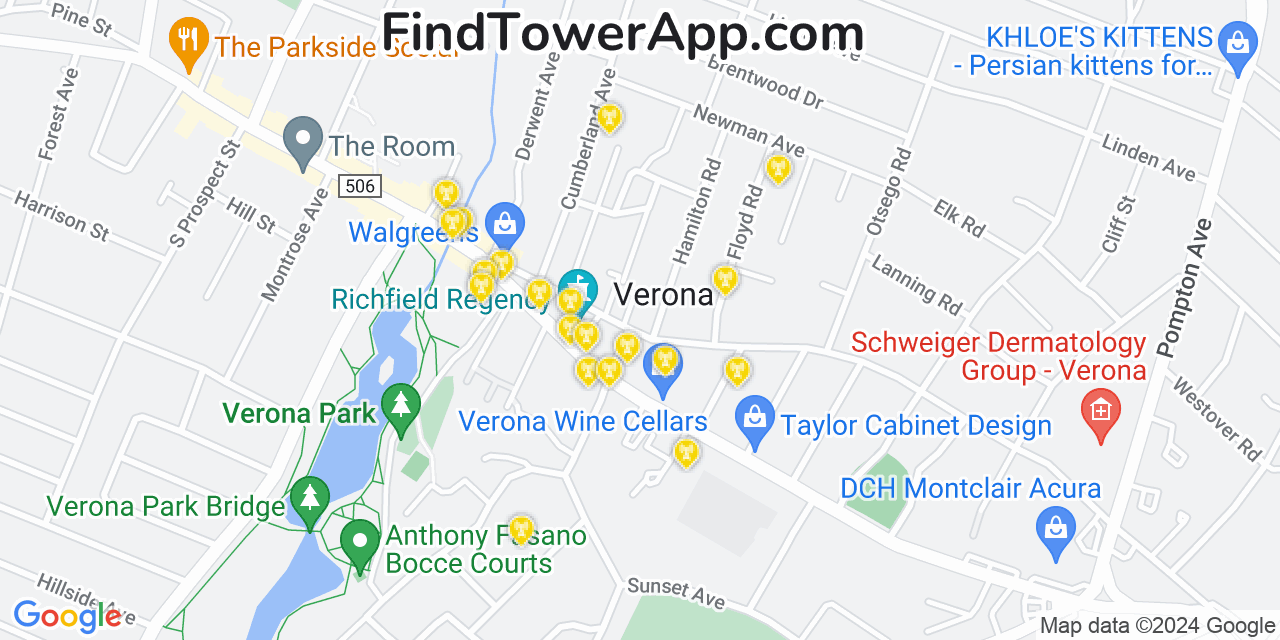AT&T 4G/5G cell tower coverage map Verona, New Jersey