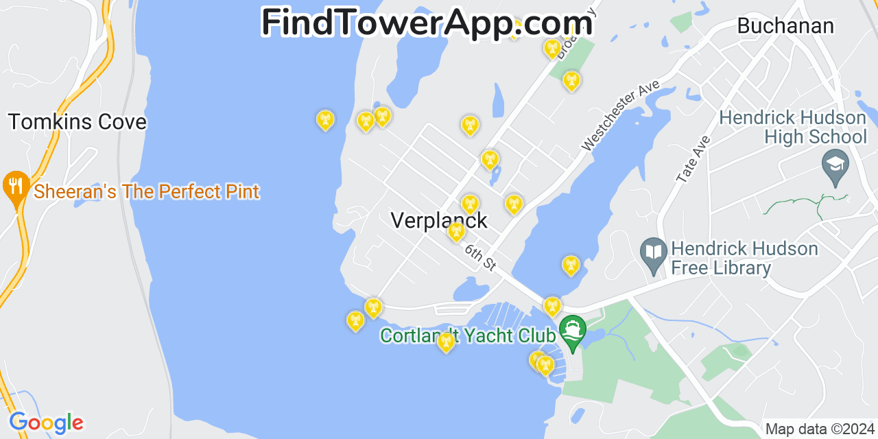 Verizon 4G/5G cell tower coverage map Verplanck, New York