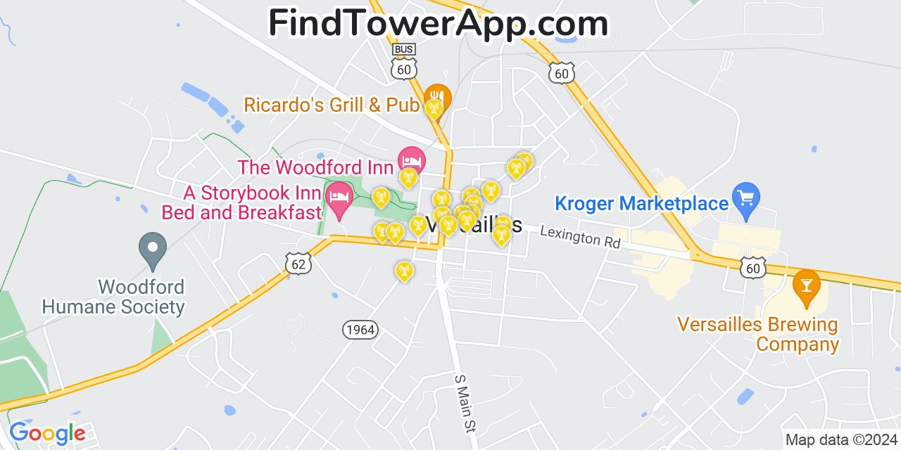 AT&T 4G/5G cell tower coverage map Versailles, Kentucky