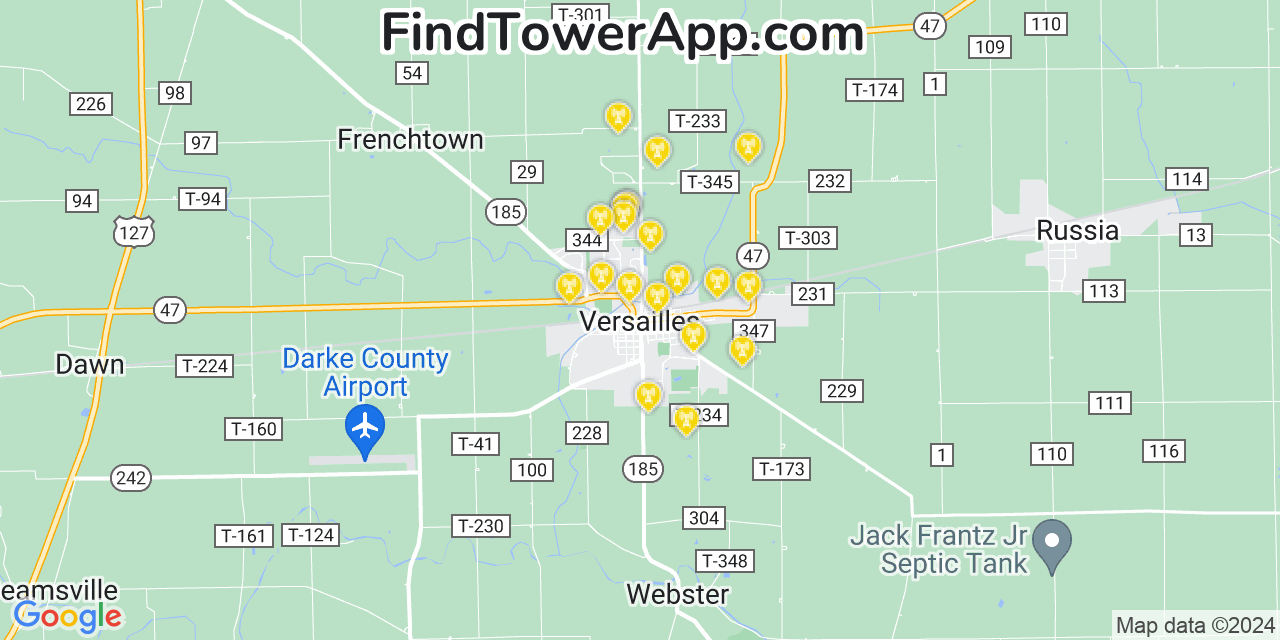 AT&T 4G/5G cell tower coverage map Versailles, Ohio