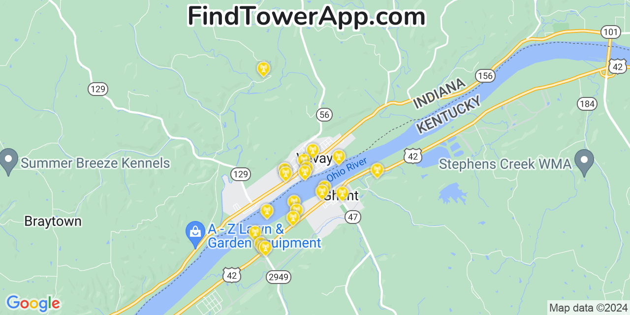 AT&T 4G/5G cell tower coverage map Vevay, Indiana