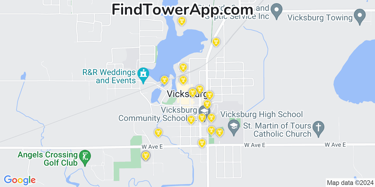AT&T 4G/5G cell tower coverage map Vicksburg, Michigan