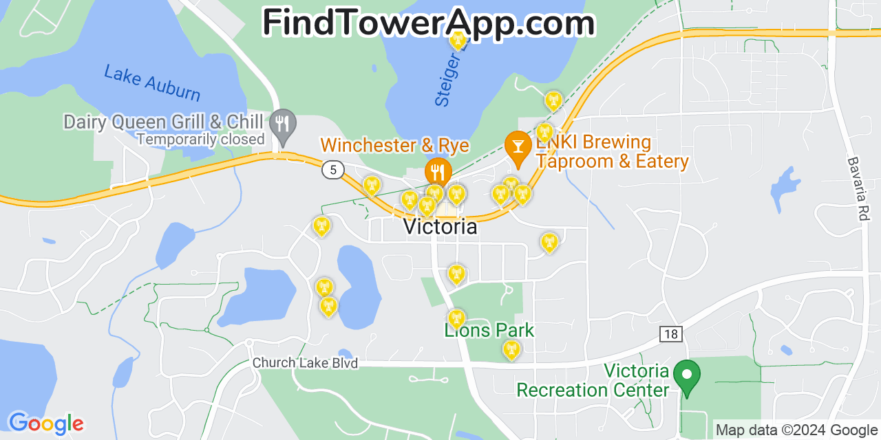 AT&T 4G/5G cell tower coverage map Victoria, Minnesota