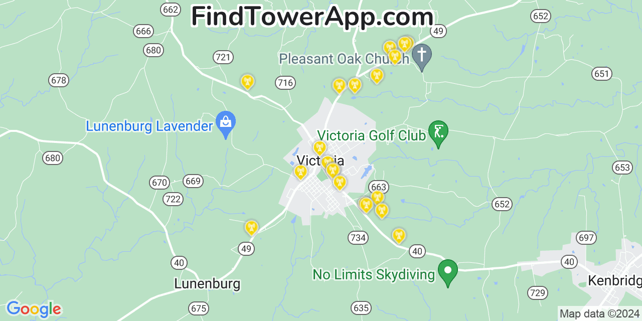 AT&T 4G/5G cell tower coverage map Victoria, Virginia