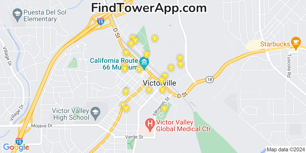 AT&T 4G/5G cell tower coverage map Victorville, California