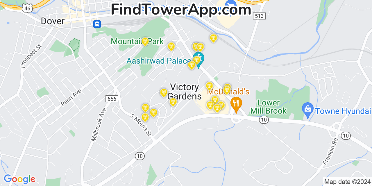 AT&T 4G/5G cell tower coverage map Victory Gardens, New Jersey