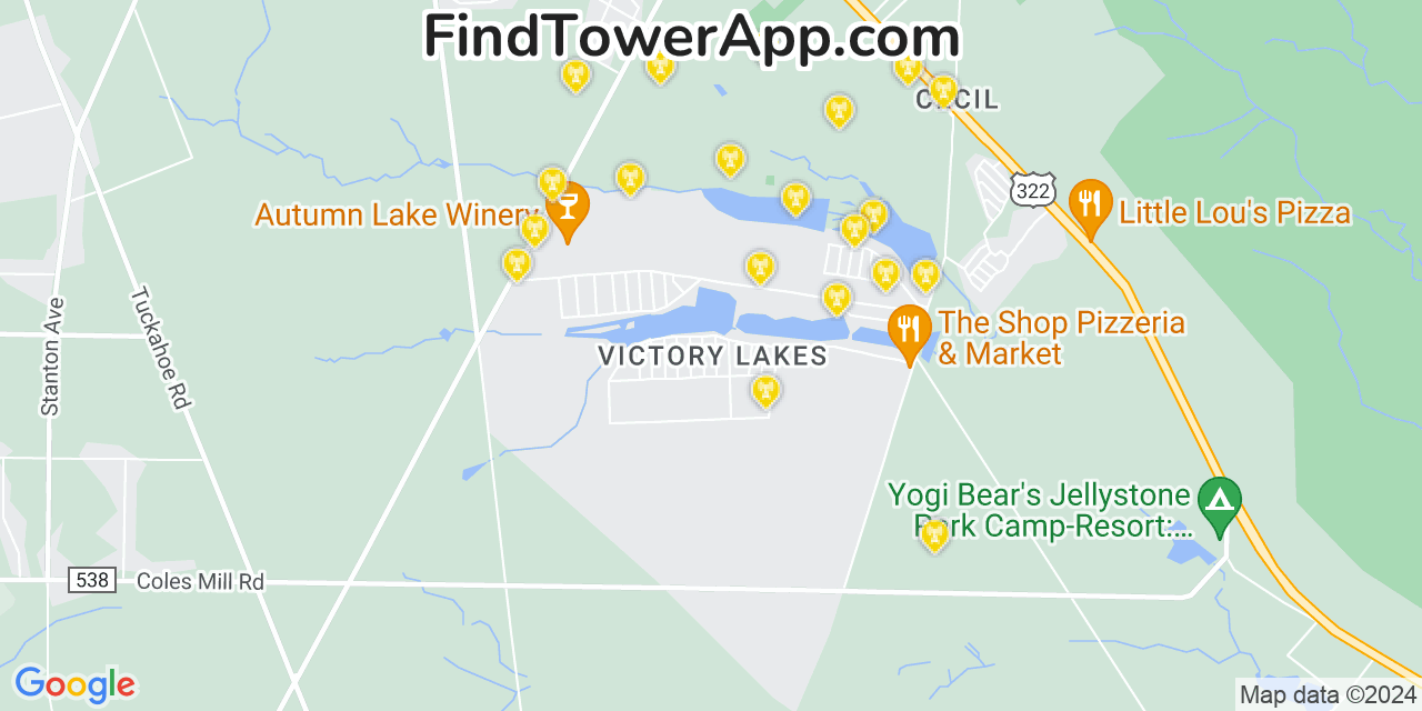 AT&T 4G/5G cell tower coverage map Victory Lakes, New Jersey