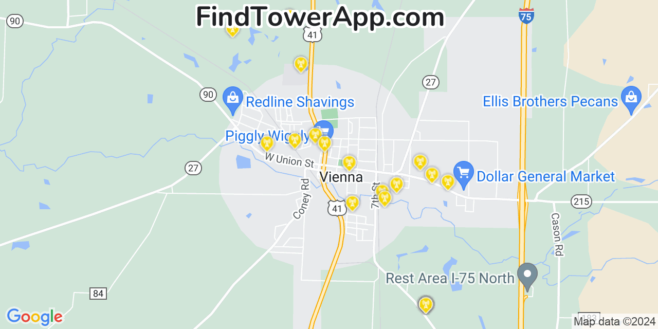 AT&T 4G/5G cell tower coverage map Vienna, Georgia