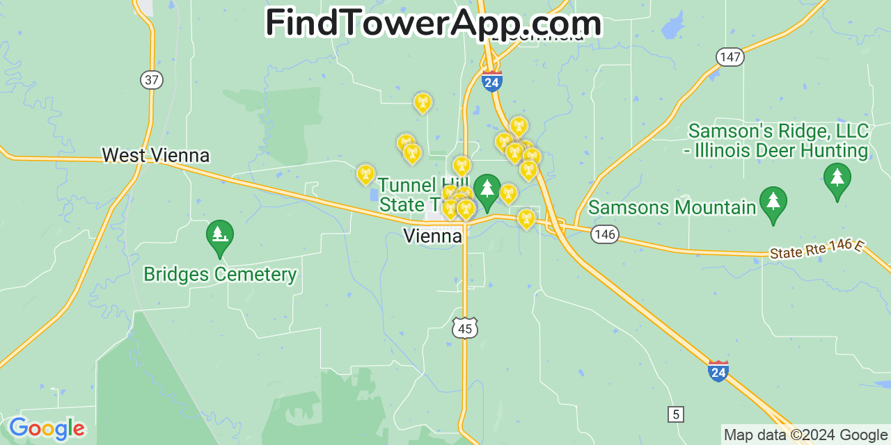 AT&T 4G/5G cell tower coverage map Vienna, Illinois