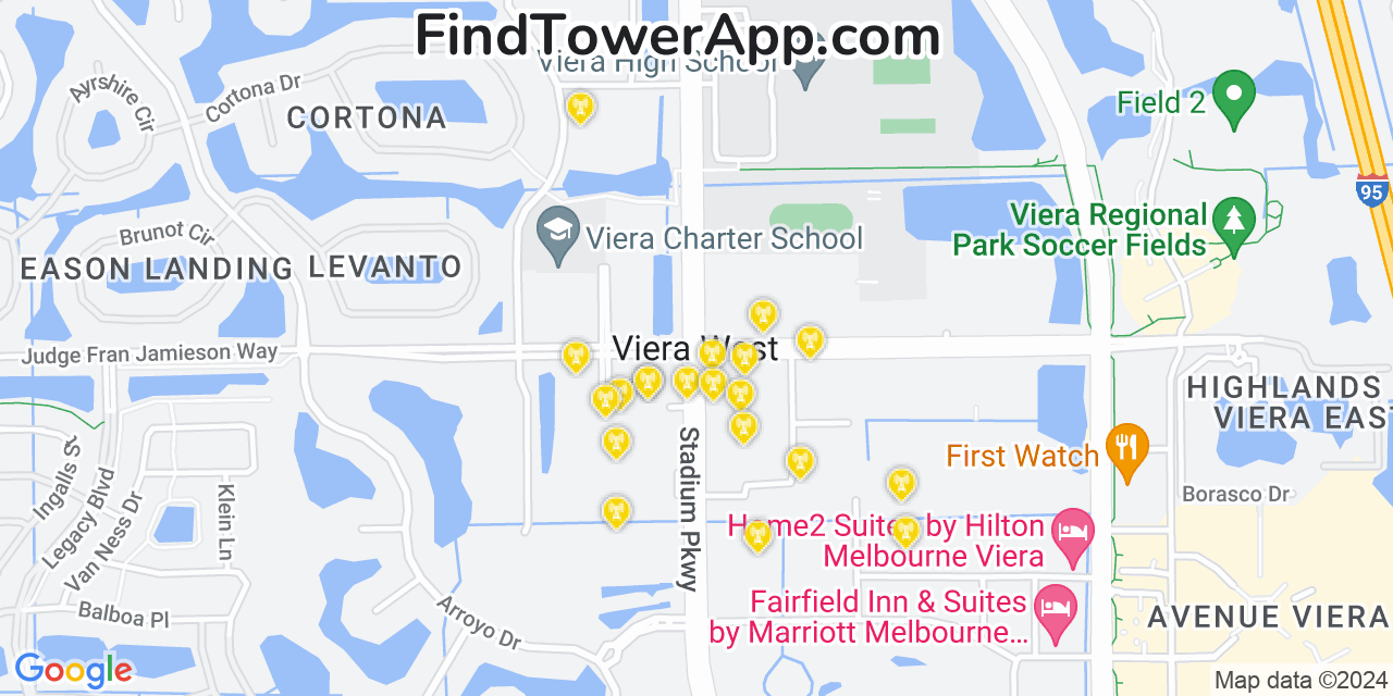 AT&T 4G/5G cell tower coverage map Viera West, Florida