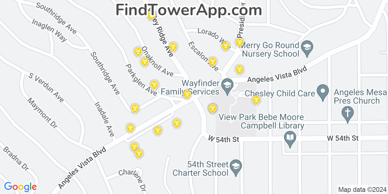 AT&T 4G/5G cell tower coverage map View Park Windsor Hills, California