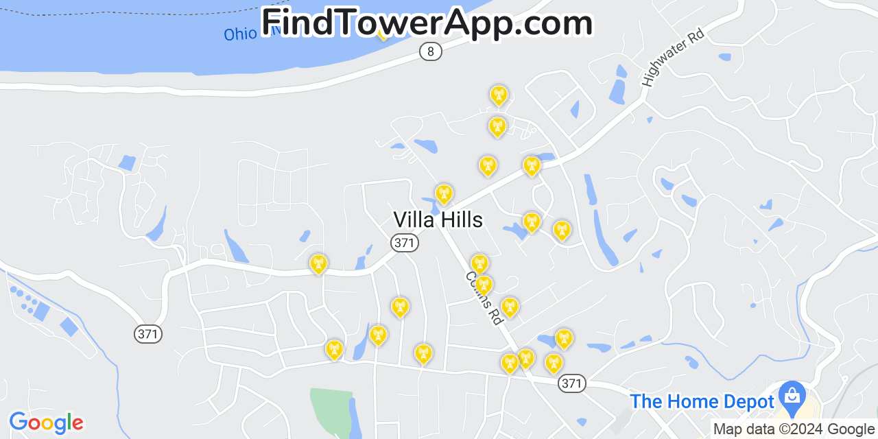 Verizon 4G/5G cell tower coverage map Villa Hills, Kentucky