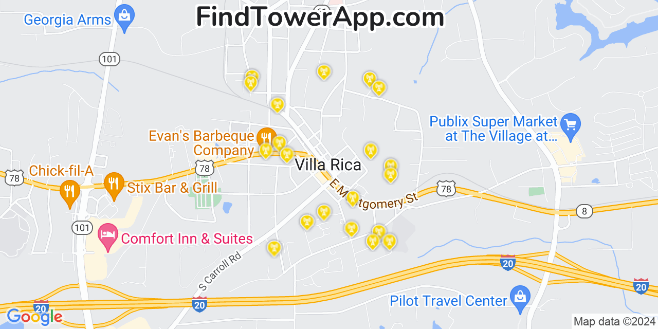 AT&T 4G/5G cell tower coverage map Villa Rica, Georgia