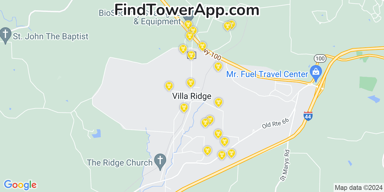 AT&T 4G/5G cell tower coverage map Villa Ridge, Missouri