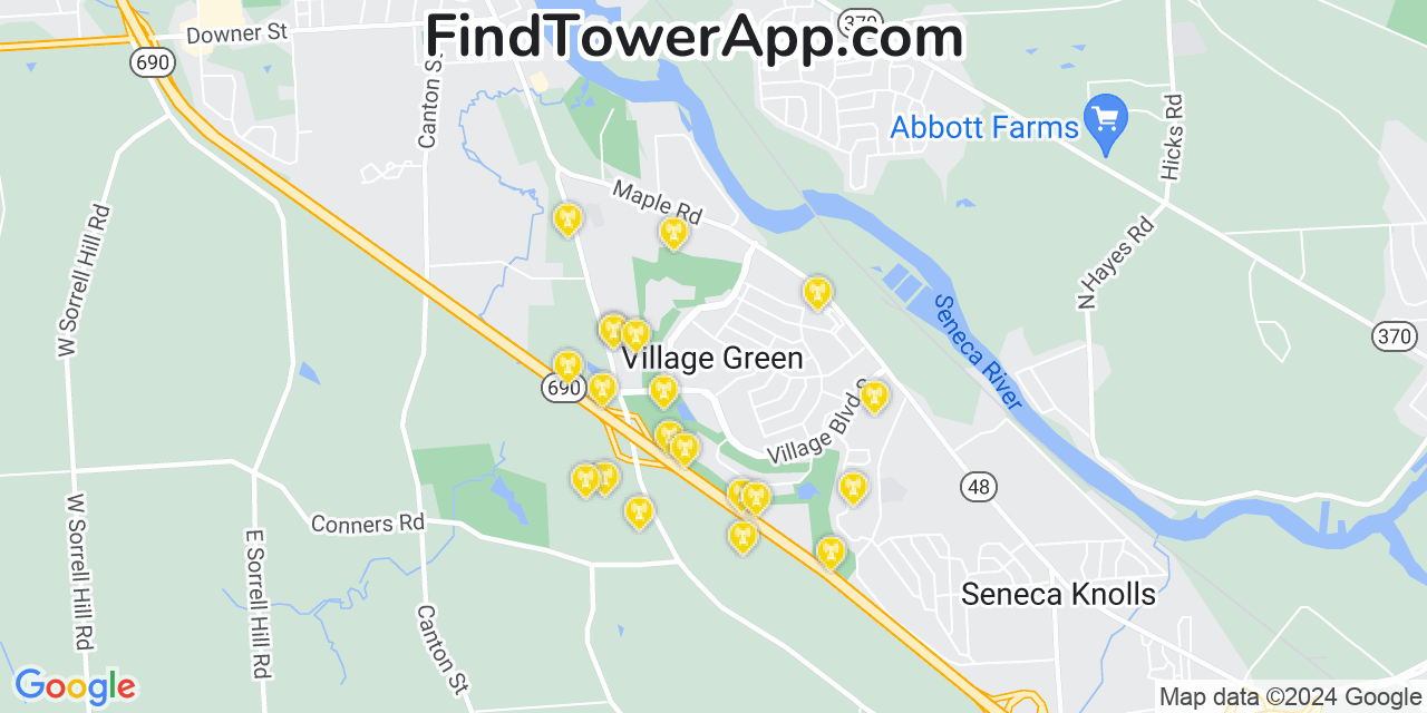 AT&T 4G/5G cell tower coverage map Village Green, New York