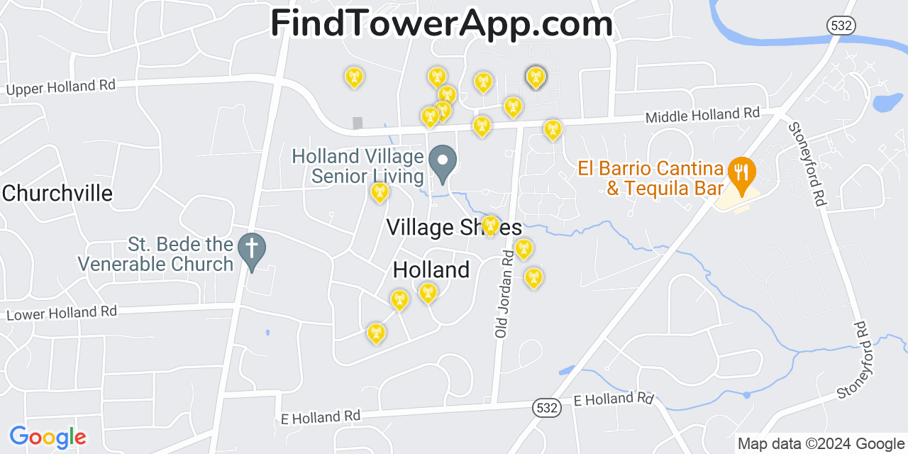 AT&T 4G/5G cell tower coverage map Village Shires, Pennsylvania