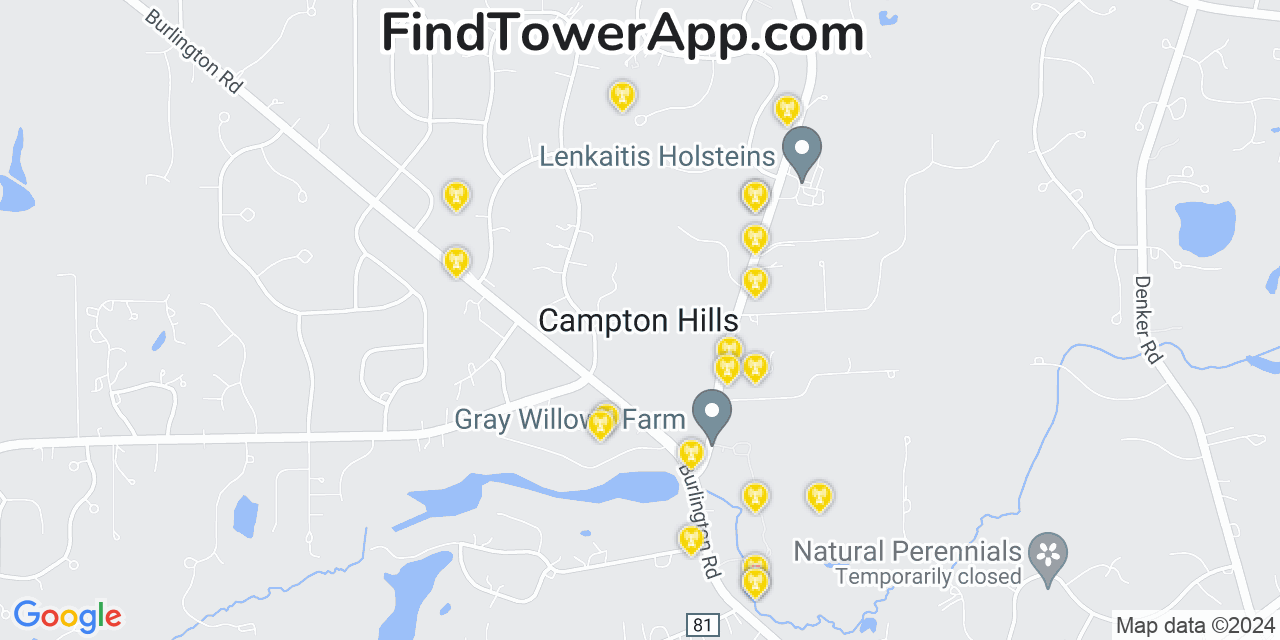 AT&T 4G/5G cell tower coverage map Village of Campton Hills, Illinois
