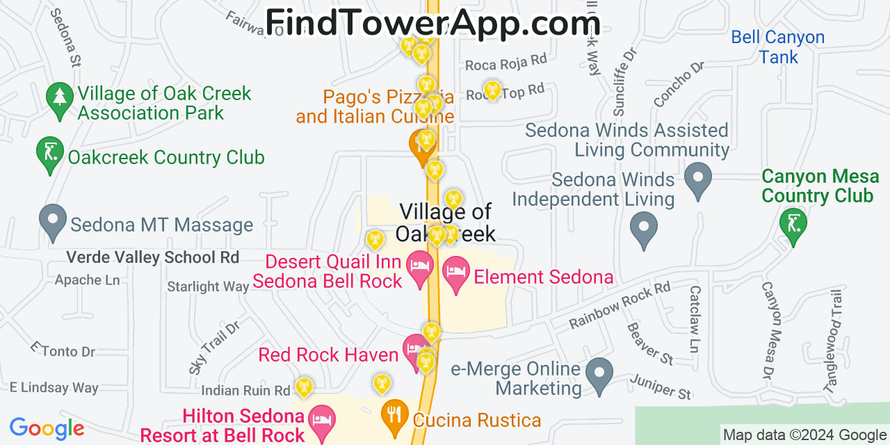Verizon 4G/5G cell tower coverage map Village of Oak Creek (Big Park), Arizona
