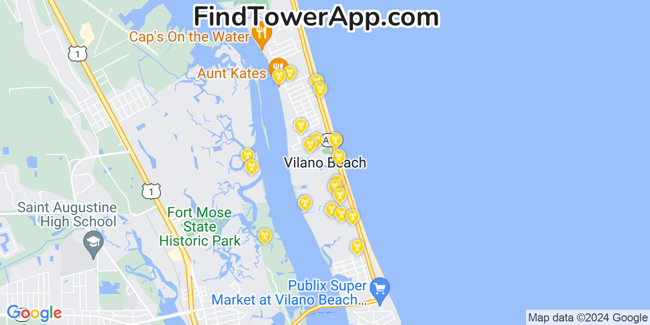 AT&T 4G/5G cell tower coverage map Villano Beach, Florida