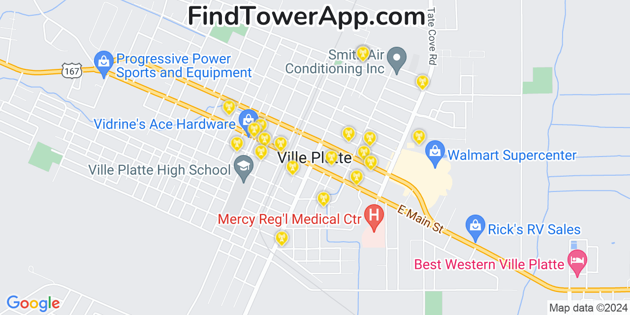 AT&T 4G/5G cell tower coverage map Ville Platte, Louisiana