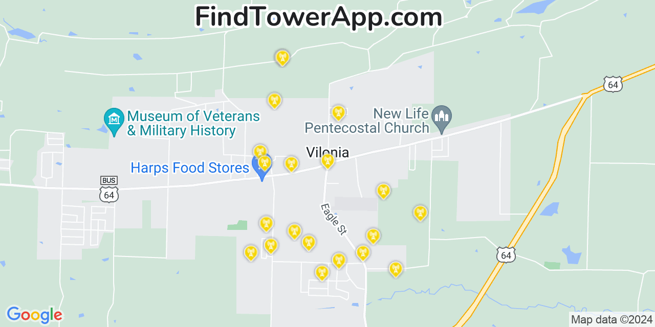 AT&T 4G/5G cell tower coverage map Vilonia, Arkansas
