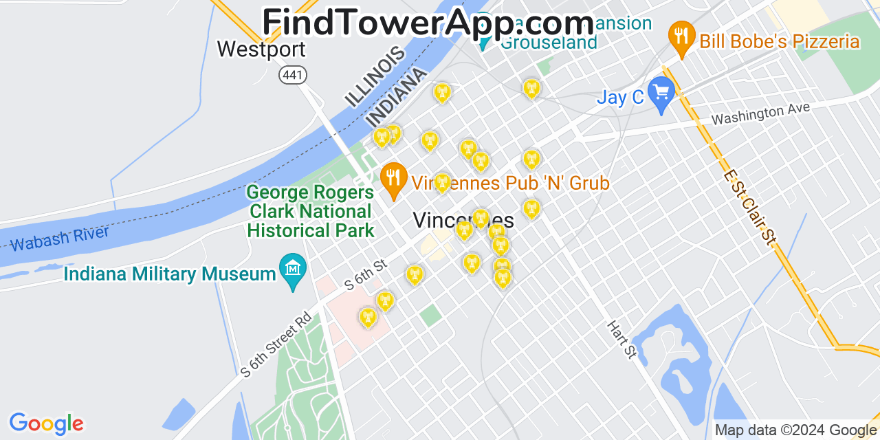 T-Mobile 4G/5G cell tower coverage map Vincennes, Indiana