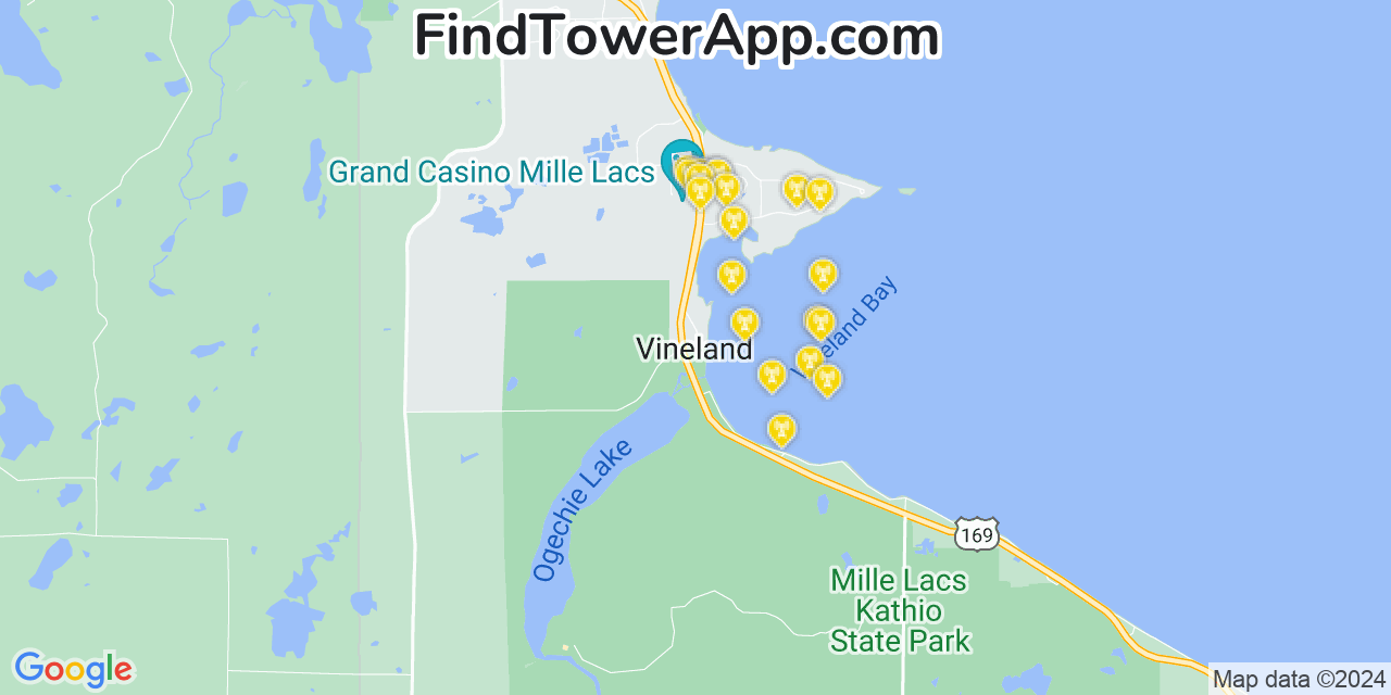AT&T 4G/5G cell tower coverage map Vineland, Minnesota