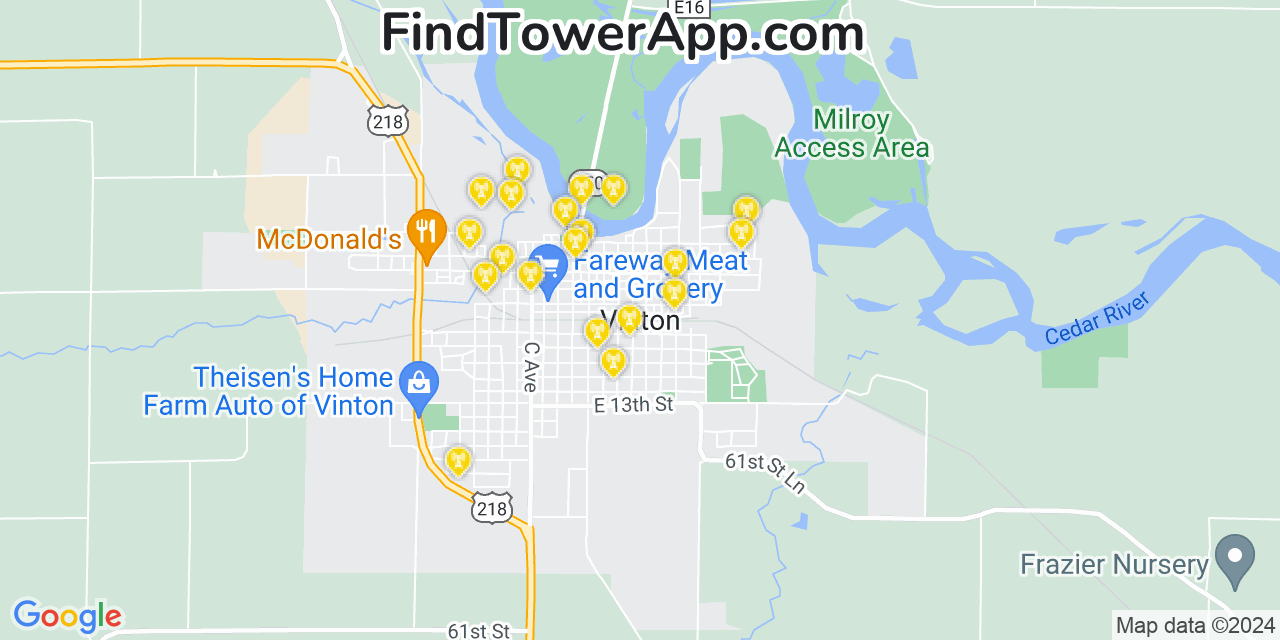 AT&T 4G/5G cell tower coverage map Vinton, Iowa
