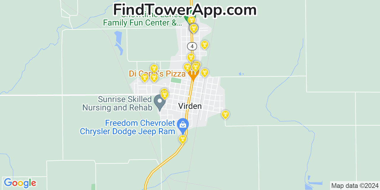 AT&T 4G/5G cell tower coverage map Virden, Illinois