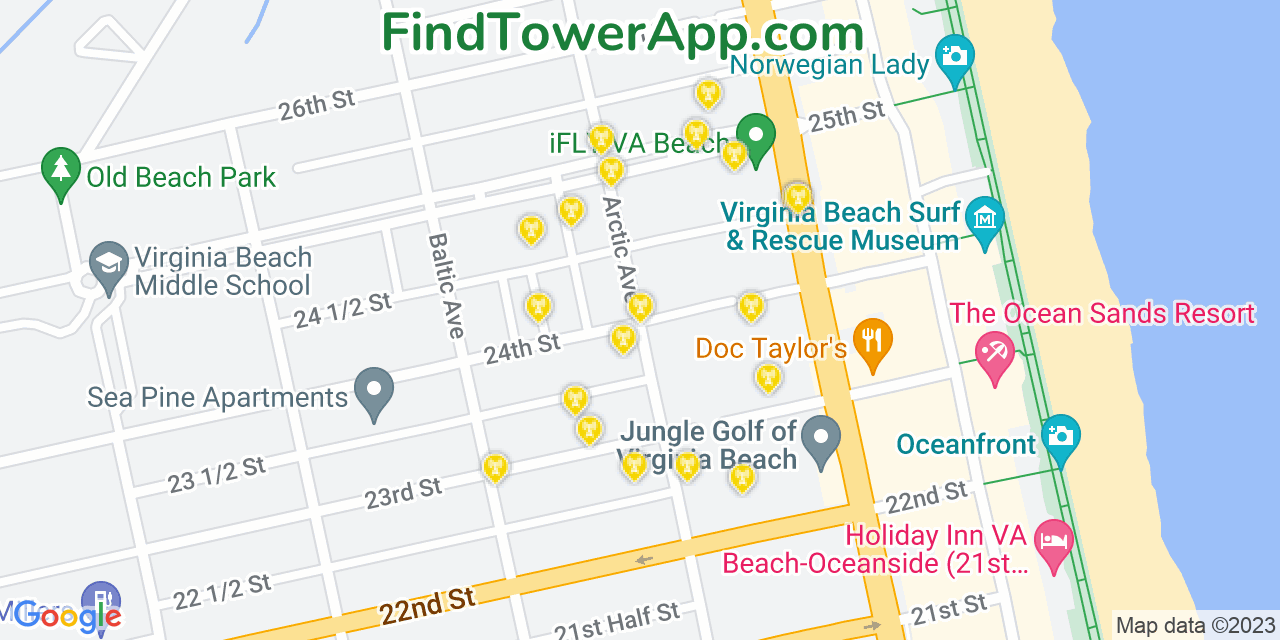 AT&T 4G/5G cell tower coverage map Virginia Beach, Virginia