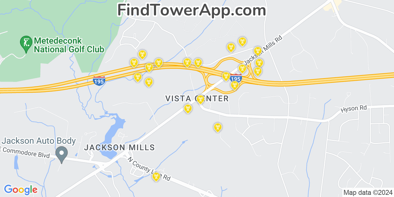 AT&T 4G/5G cell tower coverage map Vista Center, New Jersey