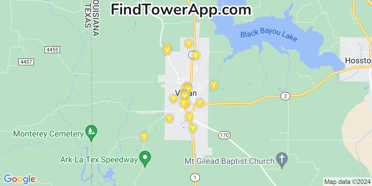 AT&T 4G/5G cell tower coverage map Vivian, Louisiana