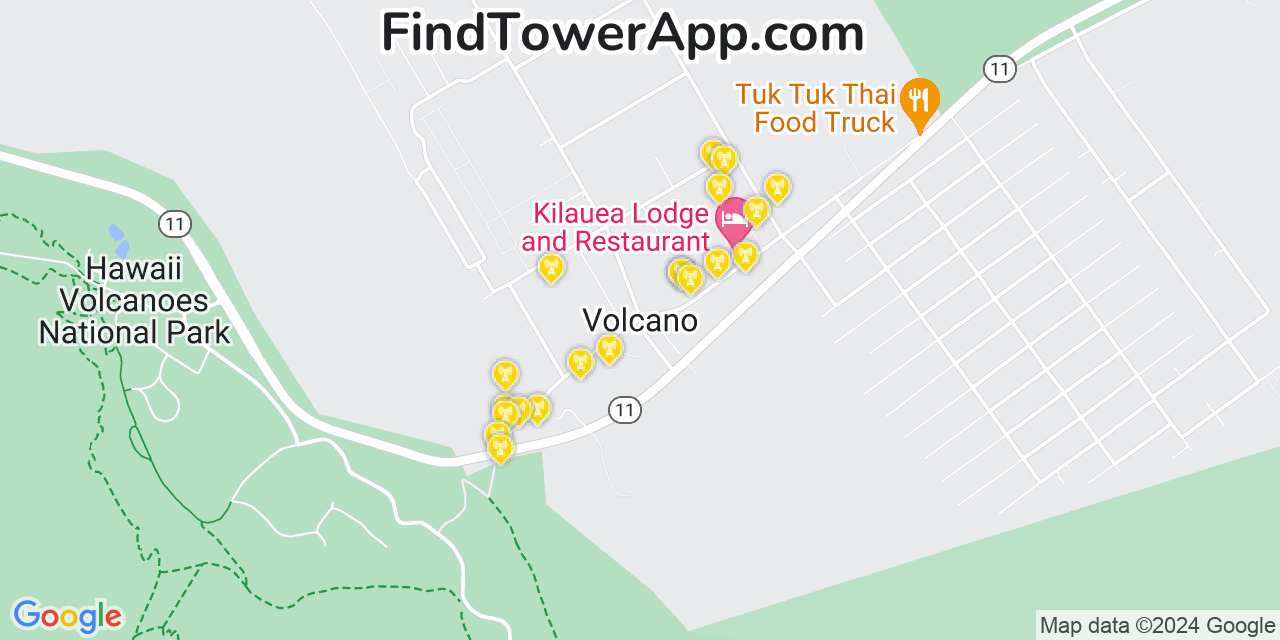 AT&T 4G/5G cell tower coverage map Volcano, Hawaii