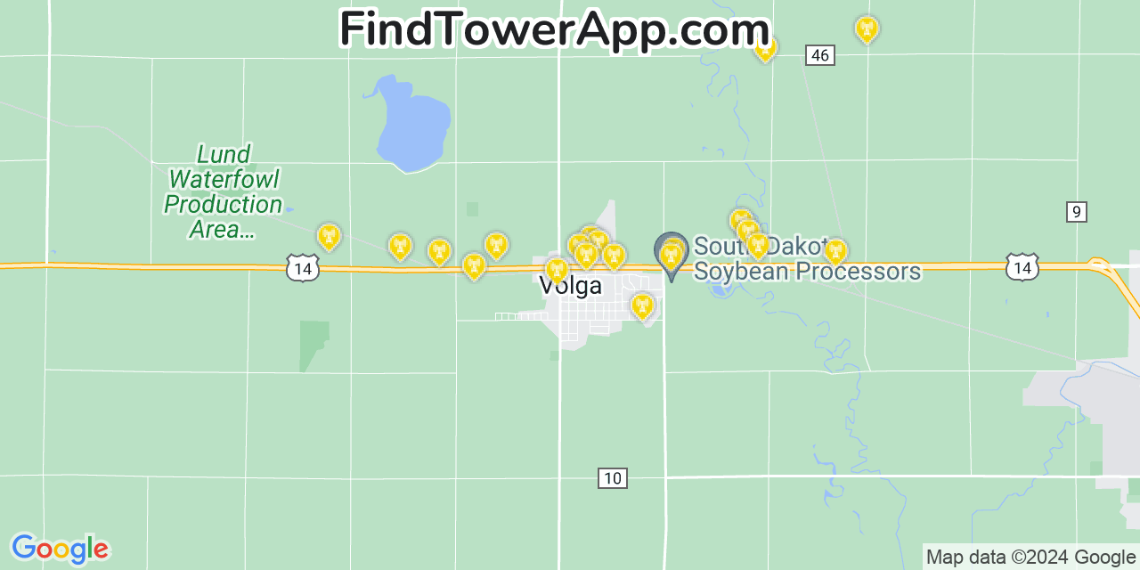 AT&T 4G/5G cell tower coverage map Volga, South Dakota